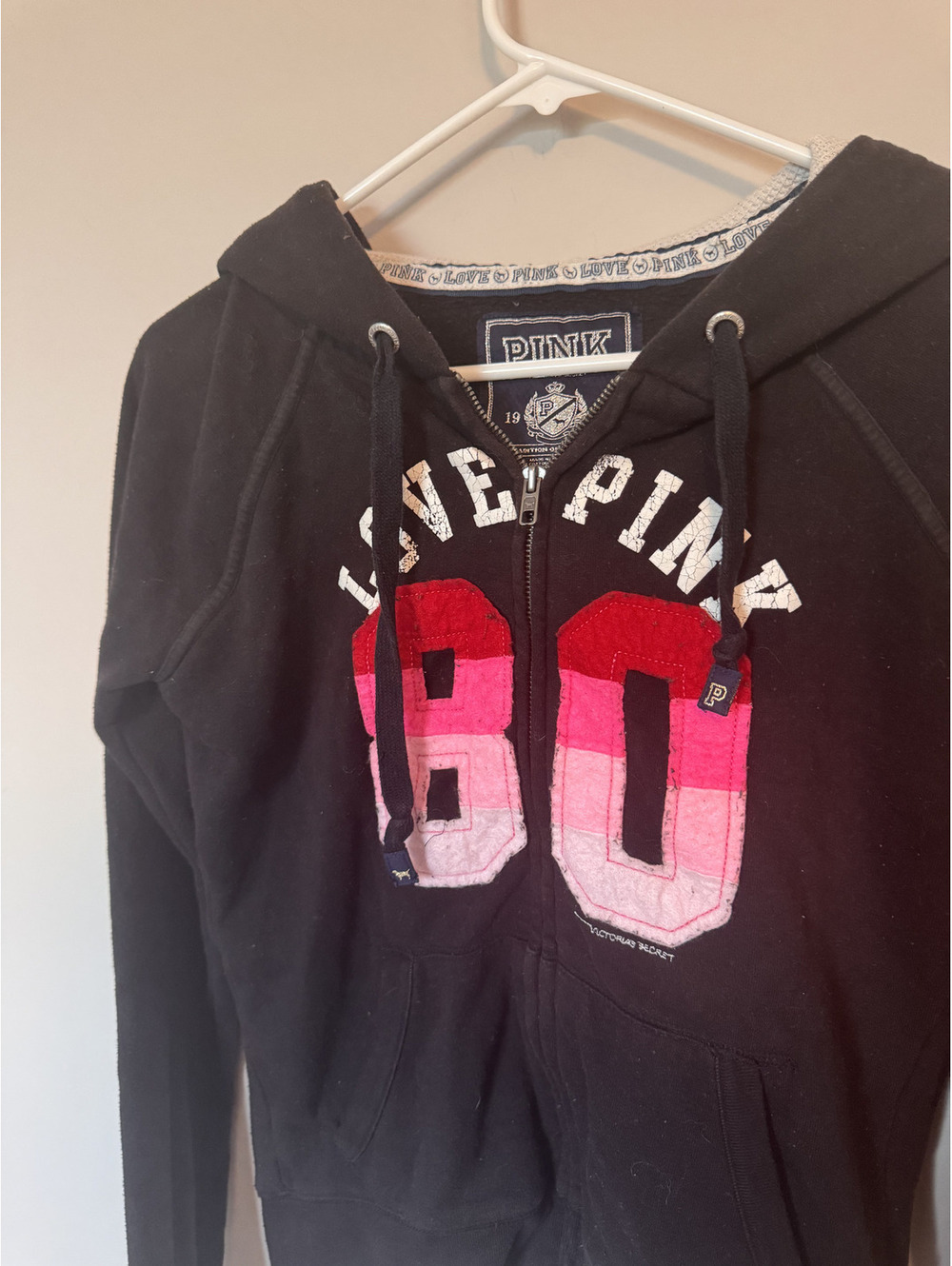 VTG Y2K 2008 Victoria's Secret PINK Love Pink 80 Hoodie Black Y2K Graphic Size S - Picture 5 of 6